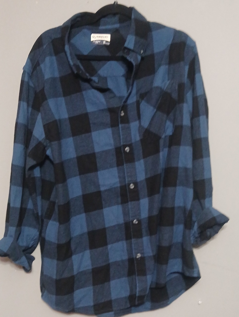 Magellan Outdoors Blue and Black Plaid Button-Down Shirt